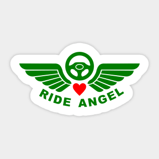 Ride Angel, graphic t-shirt with steering wheel and angel wings for volunteers drivers for helping people in need. Sticker